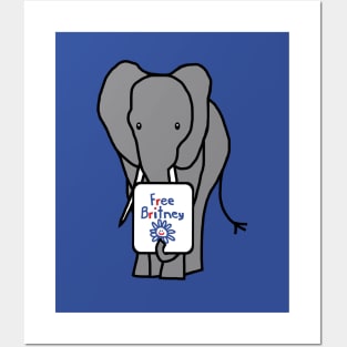 Cute Elephant with Free Britney Sign Posters and Art